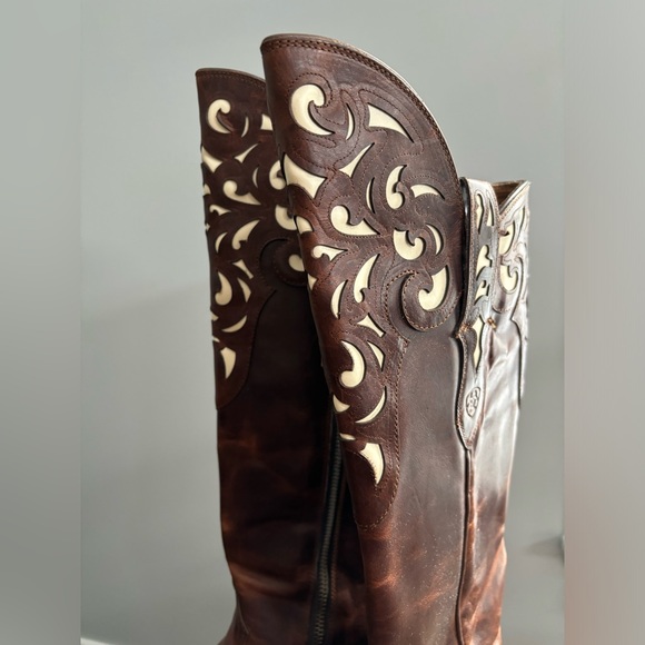 EUC ARIAT HACIENDA Equestrian Western Leather Brown Underlay Cowgirl Boots, 9 - Picture 12 of 16